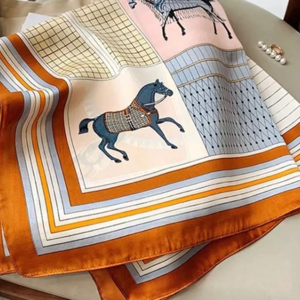 ❤️Equine Satin Silk Head Scarf / Neck scarf - vintage style horse print